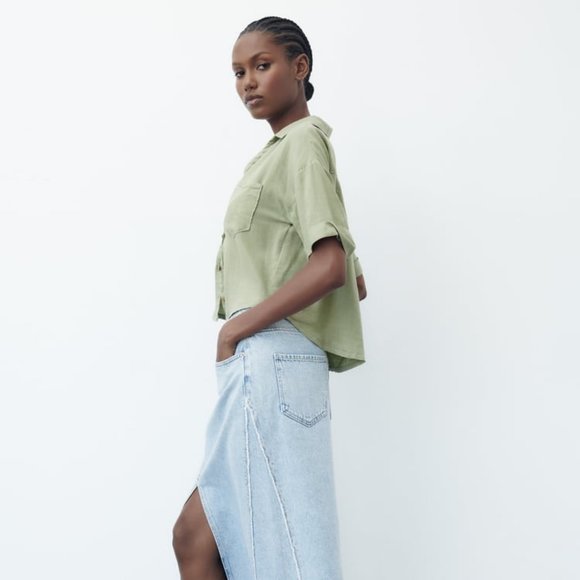NWT Zara Linen Blend Crop Shirt - Picture 3 of 7